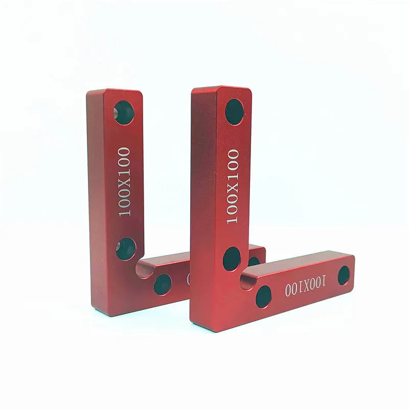 Aluminium woodworking right angle positioning block with scale markings for jigsaw fixtures