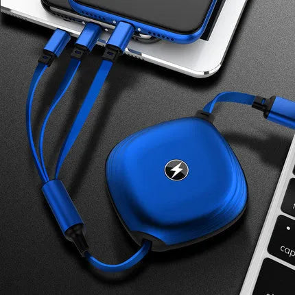 3 in 1 telescopic charging cable extended to 120 cm length with multiple connector options