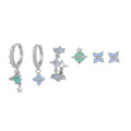 Gold and silver flower nail ear studs with zircon mosaic in Japanese Korean sweet girl style