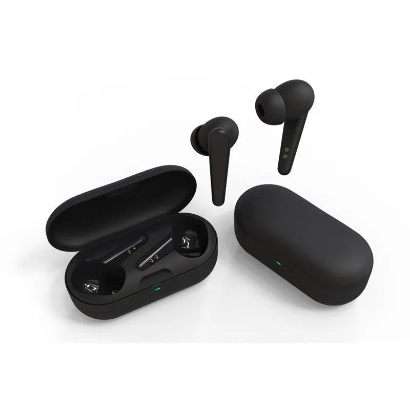 Black ANC active noise reduction wireless Bluetooth headphones with earplug design