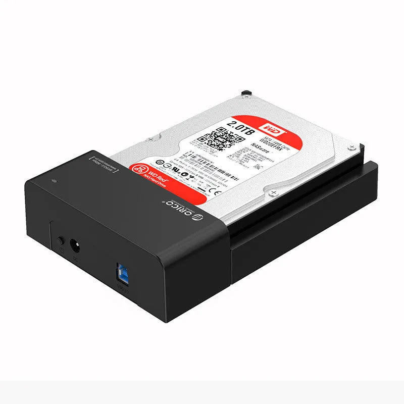 Black plastic 2.5 and 3.5 inch universal SATA hard disk enclosure with data cable
