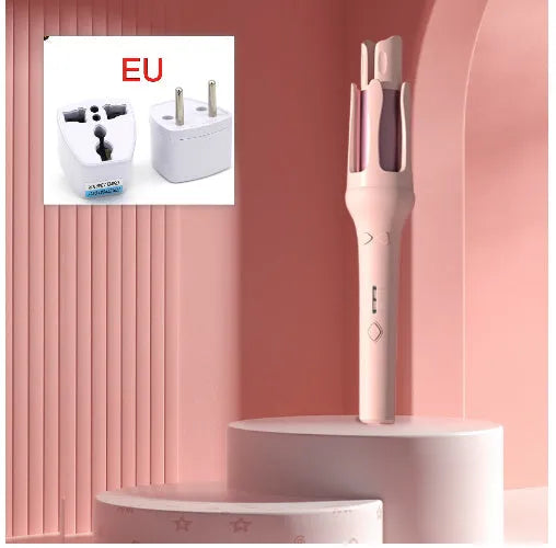 White automatic hair curler with 32mm barrels showing pink and purple colour options