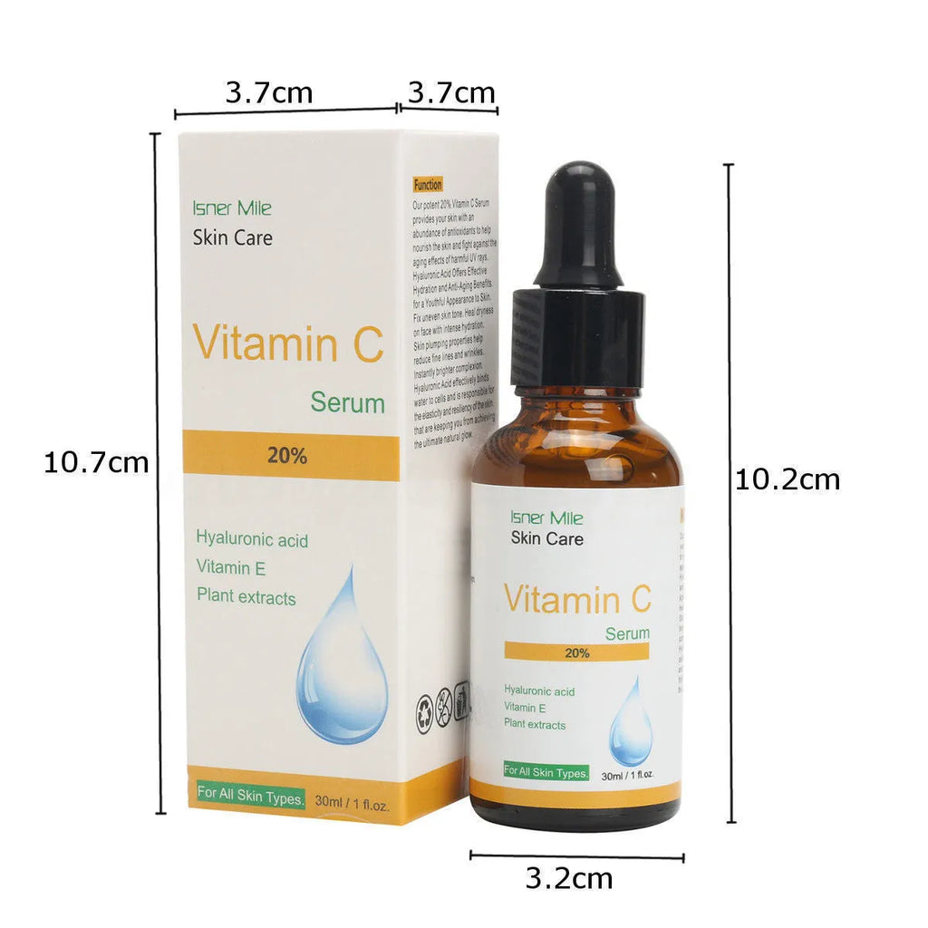 30ml Vitamin C serum bottle for facial skincare brightening and pore reduction