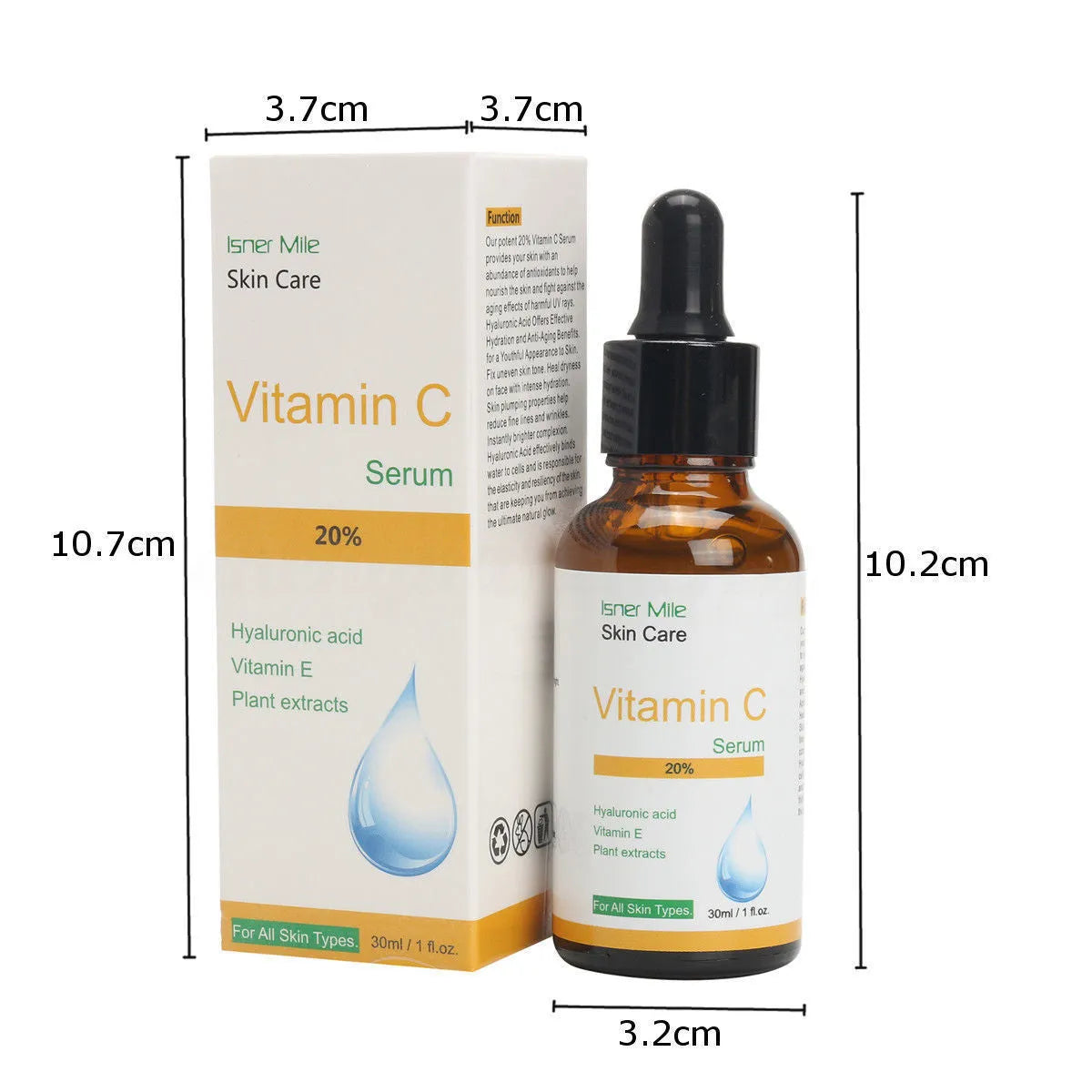 30ml Vitamin C serum bottle for facial skincare brightening and pore reduction