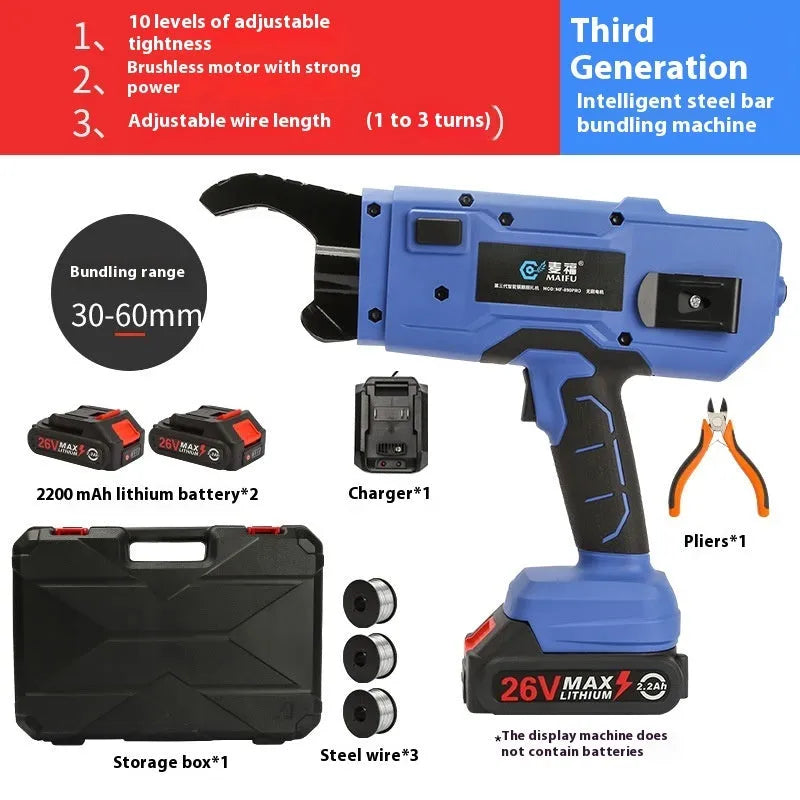 Electric steel bar tying machine with battery and toolbox for construction reinforcement work