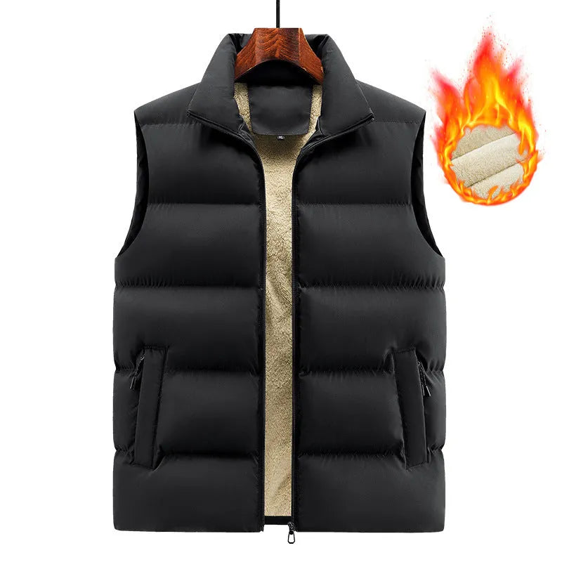 Men's striped lambswool sleeveless vest in black, dark blue, or red colours