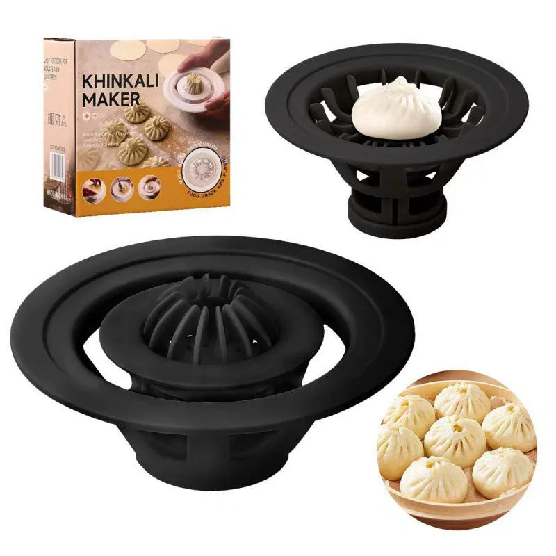 Black Jinkali kitchen mould set of 4 pieces for shaping steamed buns and dumplings with decorative patterns