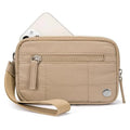 Waterproof quilted nylon handbag with transparent deck section in solid colour with urban simplicity styling