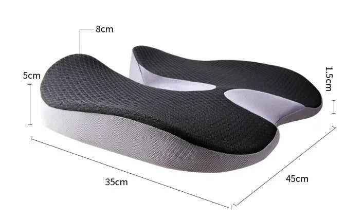 Curved bevel seat cushion with memory foam for tailbone support in multiple colour options