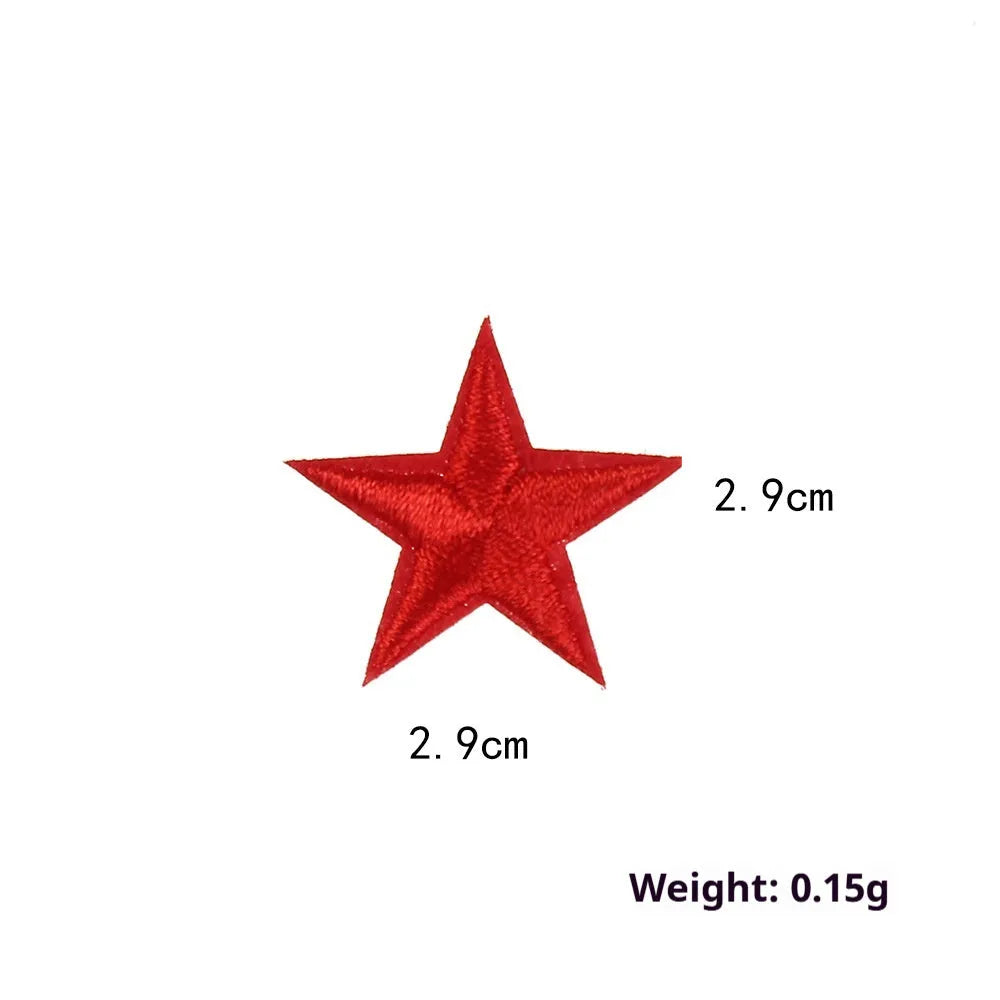 Colourful handmade embroidered five-pointed star cloth stickers for DIY decoration on fabric.