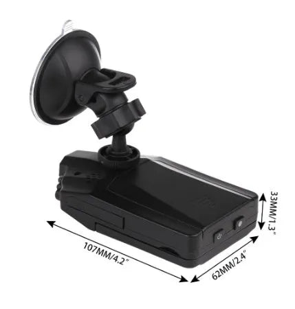 H198 HD car DVR recorder with 2.4-inch screen, infrared lights, and parking monitoring features
