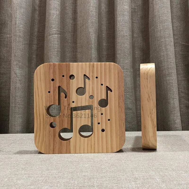 Pine wood USB LED atmosphere light emitting warm white glow with dimensions 19x19x3cm