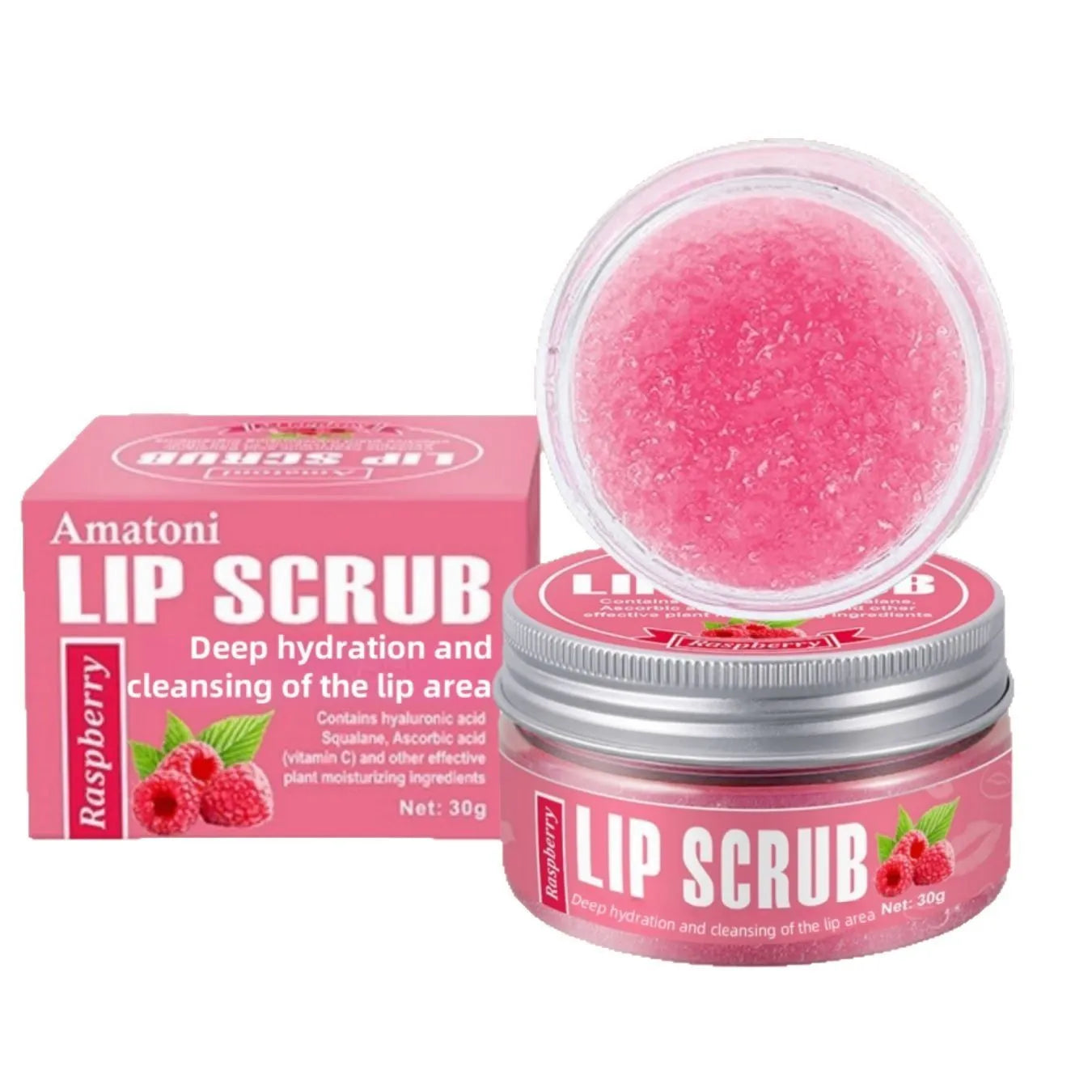 Amatoni fruit flavour lip scrub cream in a 30g container