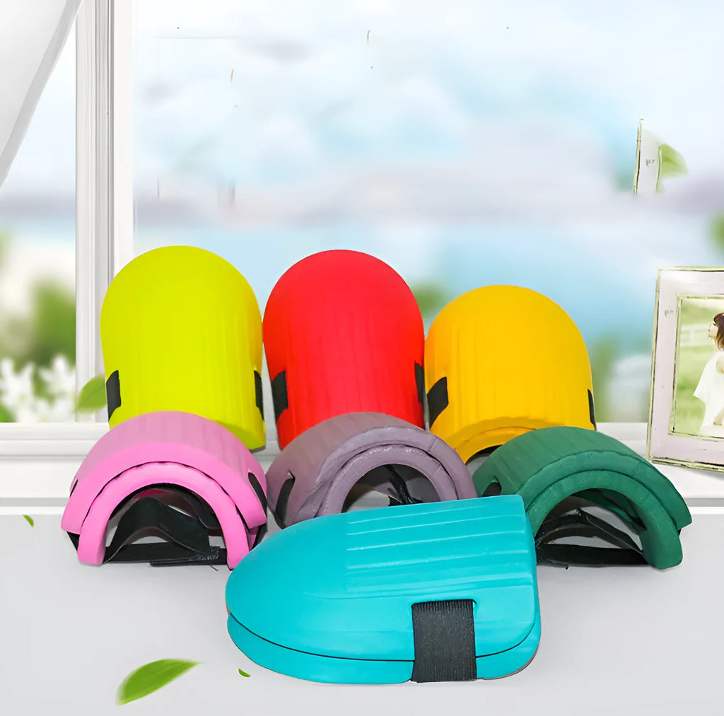 EVA knee pads for gardening in black, green, yellow colours with 19x15cm dimensions