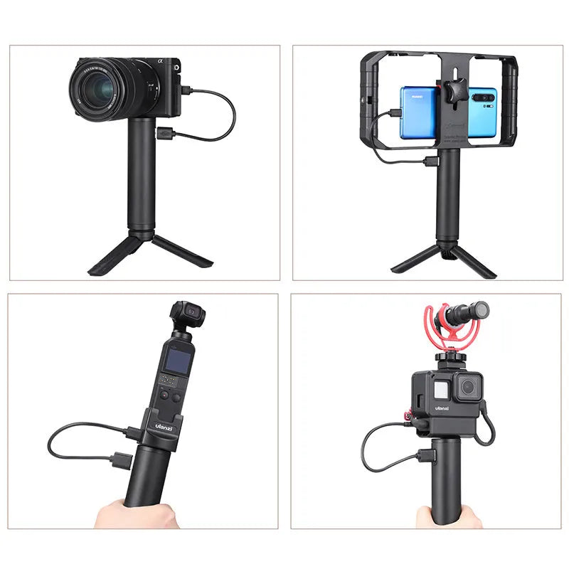 Black aluminium alloy portable power bank with a carry handle showing size of 12.5cm