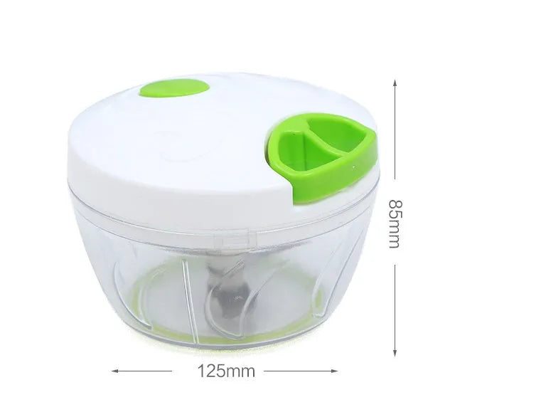 Green manual kitchen chopper with three stainless steel blades and 500ml container