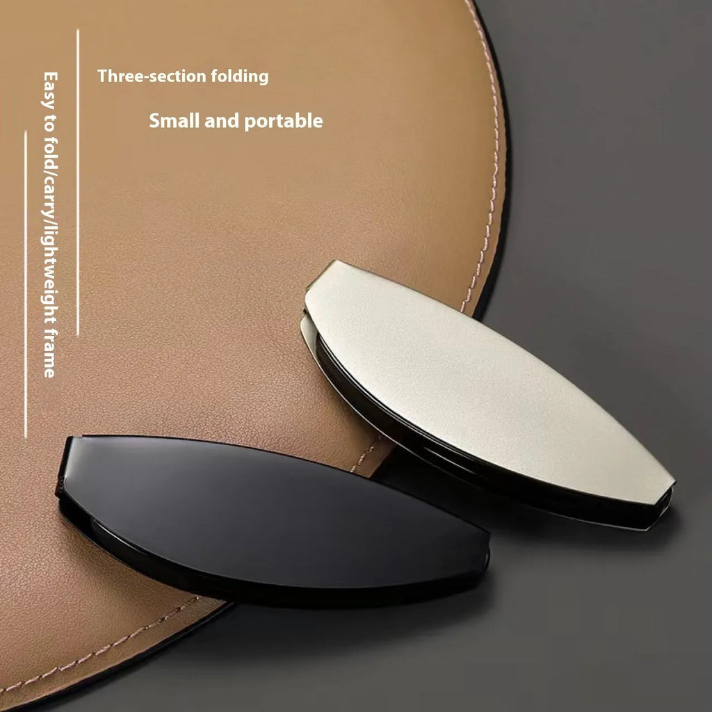 Black folding presbyopic reading glasses with round retro lenses, shown in open and closed positions.