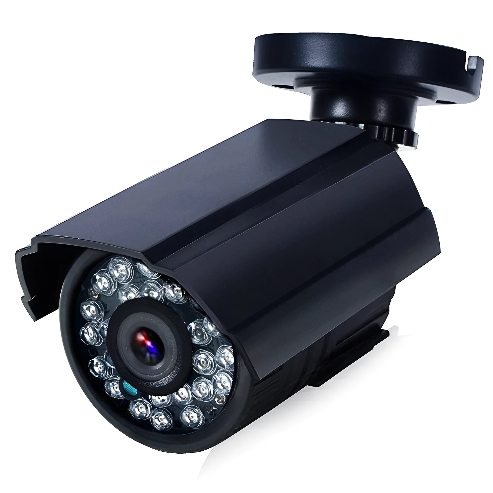Black AHD HD waterproof outdoor security camera with infrared LEDs and fixed lens.