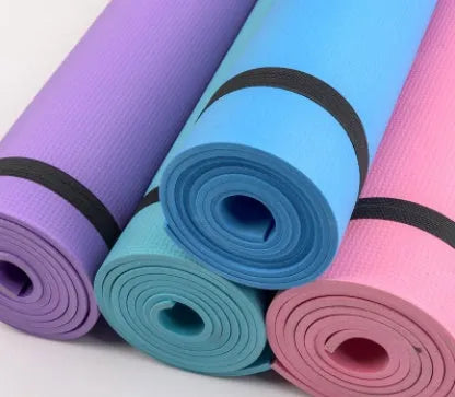 Super soft EVA yoga mat in blue showing texture and thickness