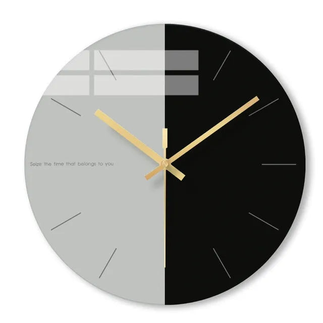 Minimalist transparent tempered glass wall clock with large 29.5 cm diameter face on a white wall.