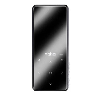 Black portable MP3 player with 2.4 inch touchscreen displaying music playback interface