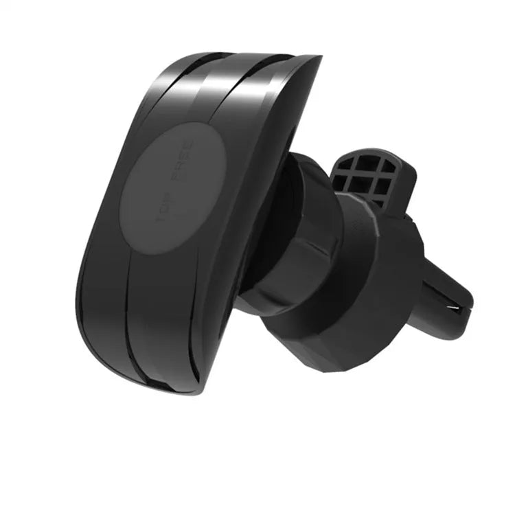 Black universal car phone holder attached to a car air vent.