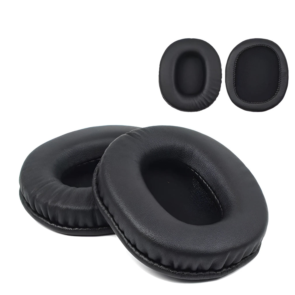 A pair of black soft PU leather replacement earpads for Sony 1R headphones.