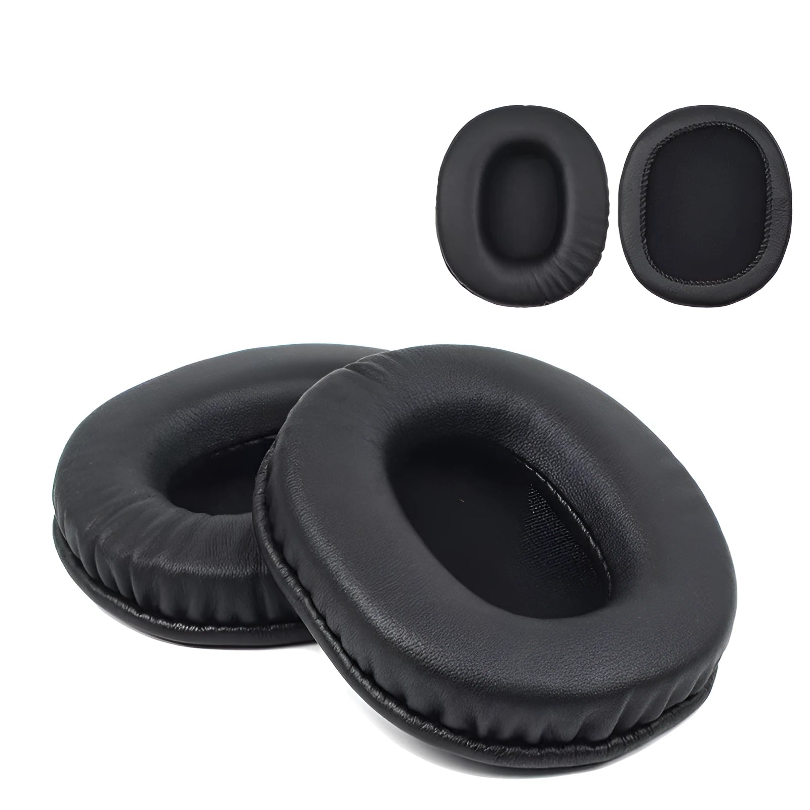 A pair of black soft PU leather replacement earpads for Sony 1R headphones.