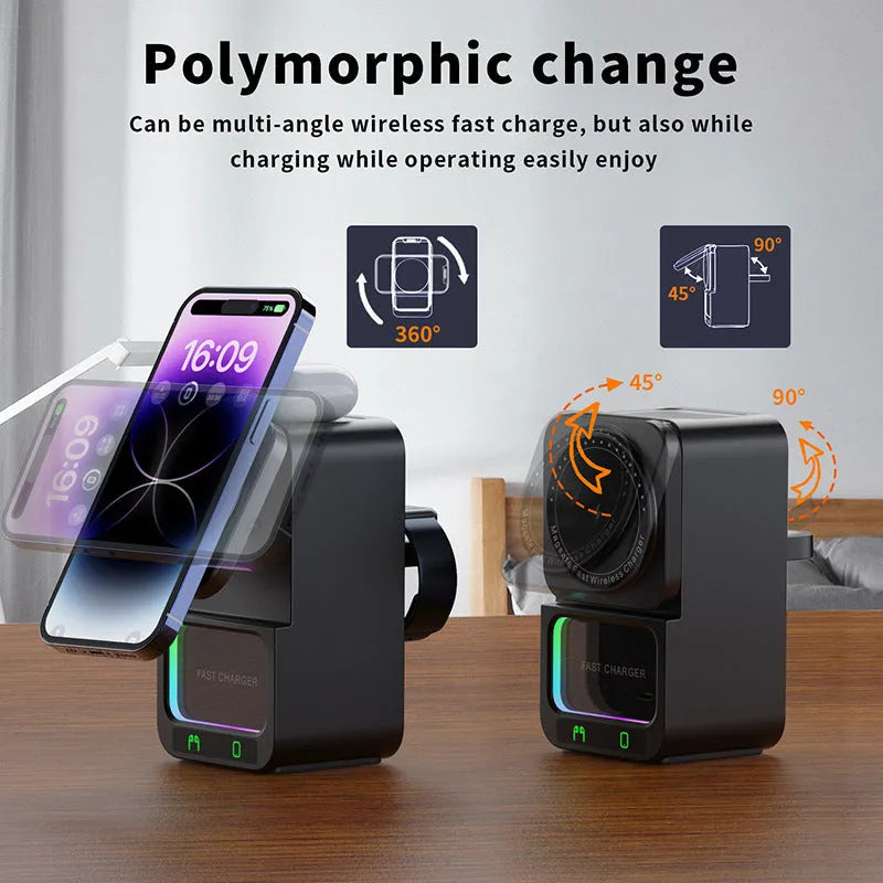 5-in-1 wireless charger Bluetooth speaker with 23W output in black or white finish supporting magnetic fast charge