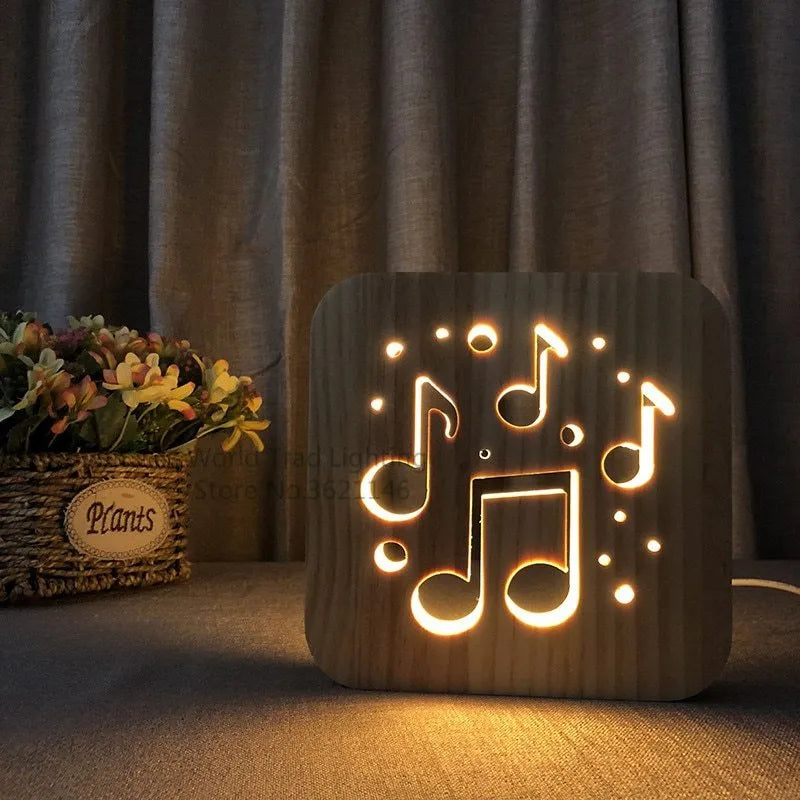 Pine wood USB LED atmosphere light emitting warm white glow with dimensions 19x19x3cm