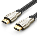 Black 5 metre long HDMI cable with gold-plated connectors on a white background.