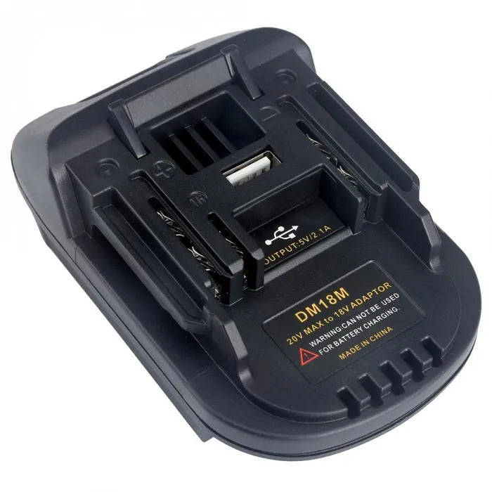 Black Milwaukee to Makita battery adapter for DM18M tools and H99F batteries