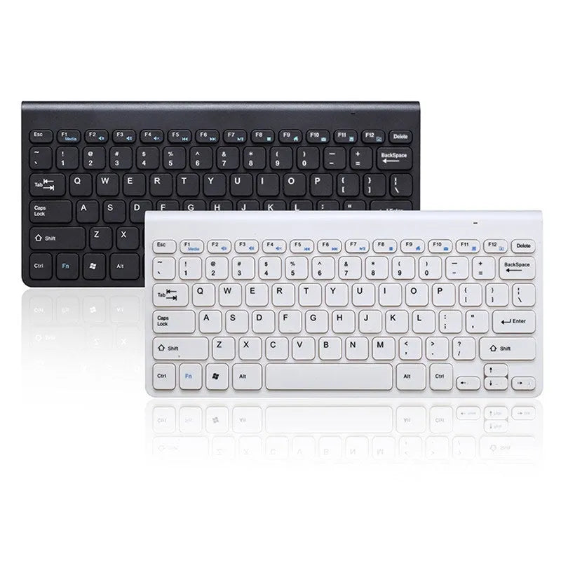 Black wireless keyboard and mouse set with 4G receiver on wooden desk