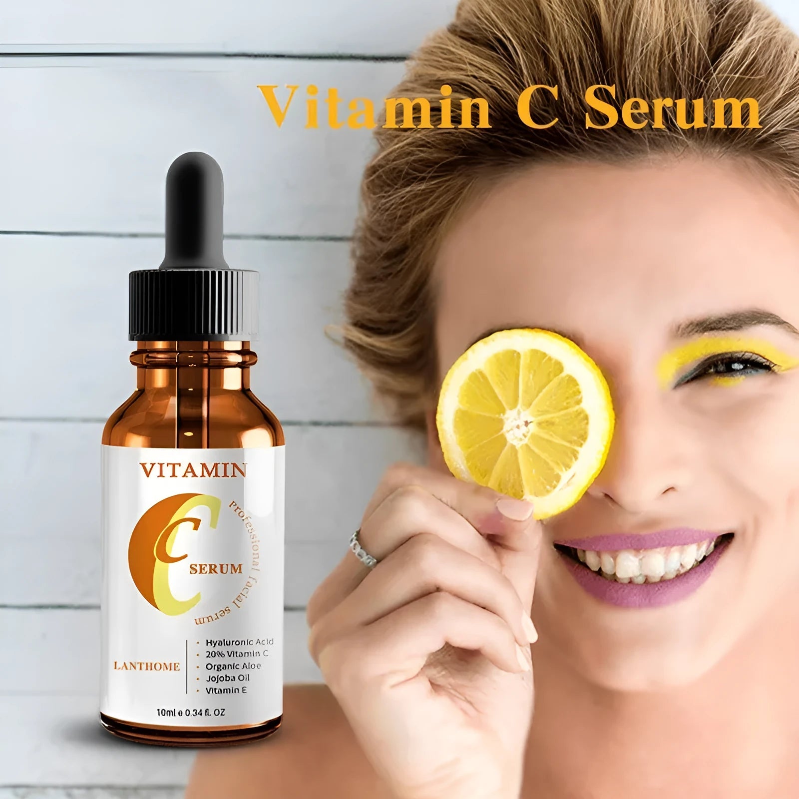 10ml bottle of Vitamin C Hyaluronic Acid Facial Serum for skin brightening and anti-aging