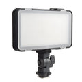 Shenniu M150 ultra-thin silver LED video light mounted on a mobile phone with adjustable brightness.