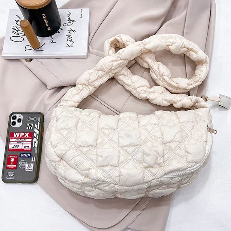 Women's nylon underarm shoulder bag in solid colour with adjustable strap