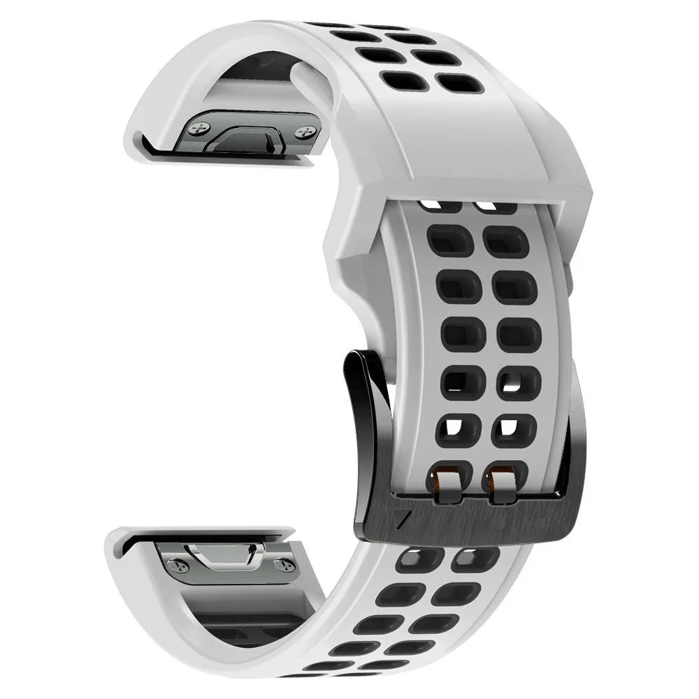 Quick release two-colour silicone watch strap in black orange combination with pin buckle