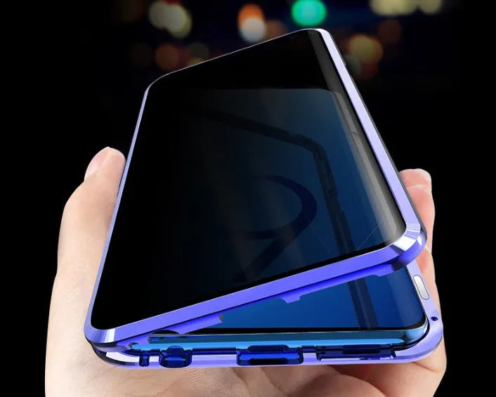 Anti-peeping magnetic clamshell phone case for Samsung Galaxy in black with double-sided glass