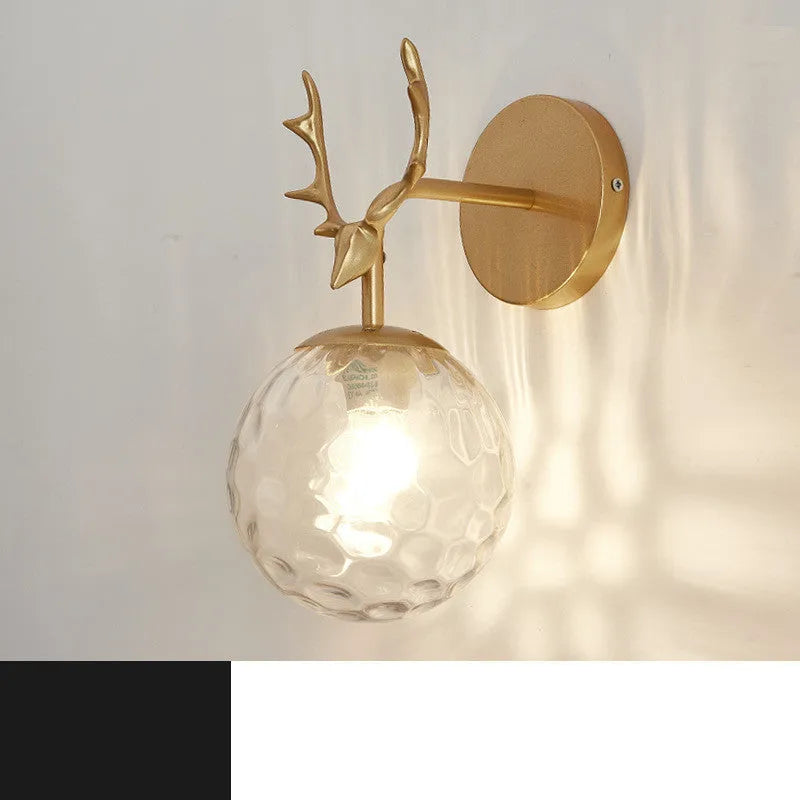 Nordic style round glass wall lamp with E27 bulb holder in golden or black finish