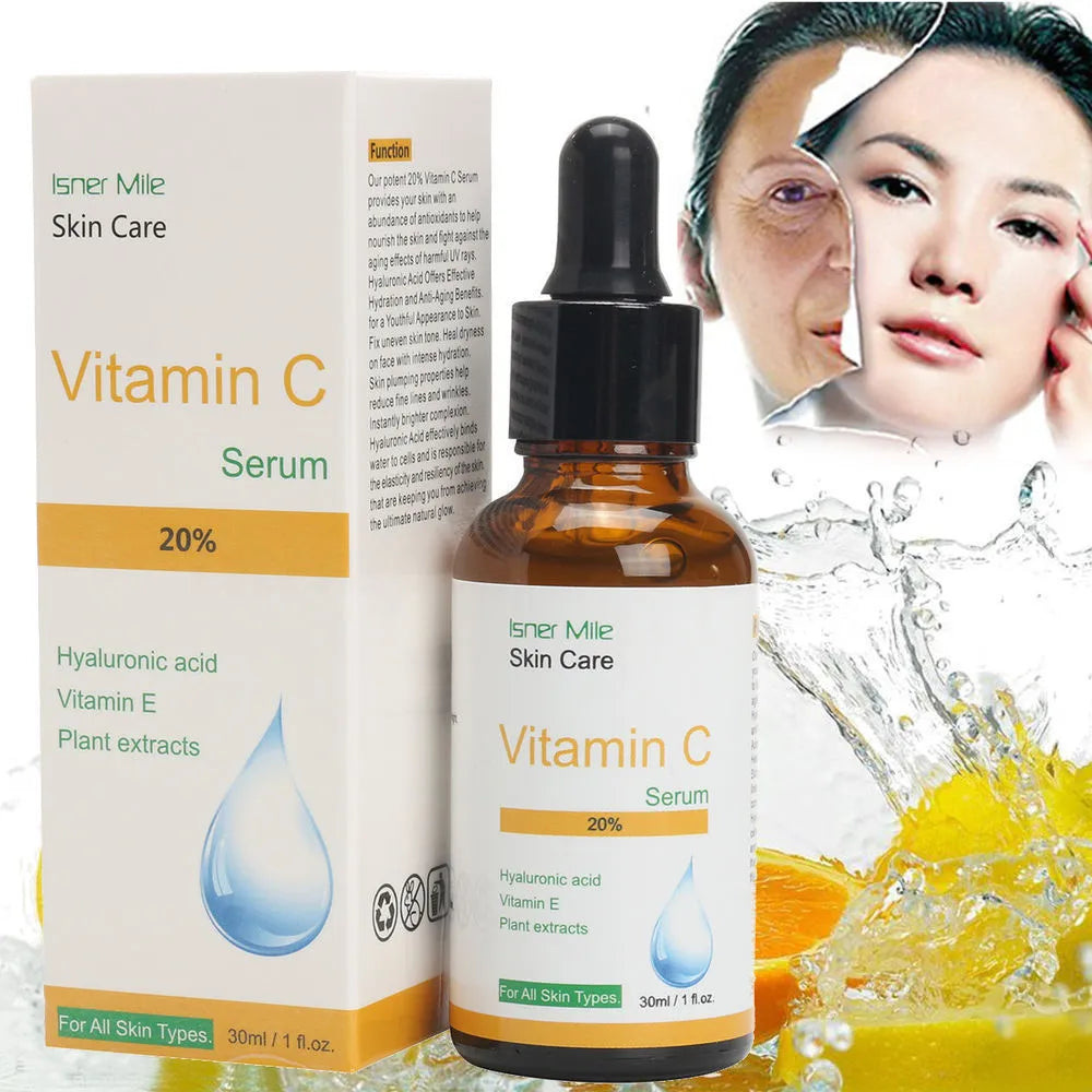 30ml Vitamin C serum bottle for facial skincare brightening and pore reduction