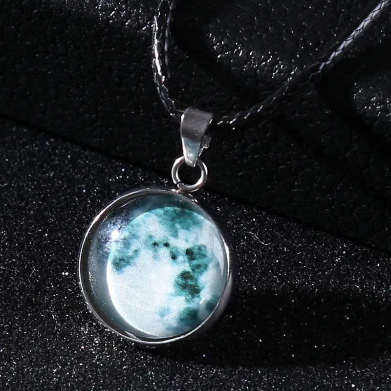 Christmas moon night sky luminous alloy pendant necklace with colourful glass constellation design