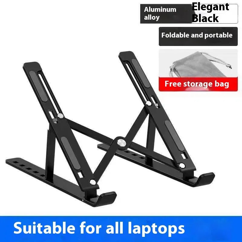 Silver aluminium alloy folding laptop stand holding a laptop at an angle