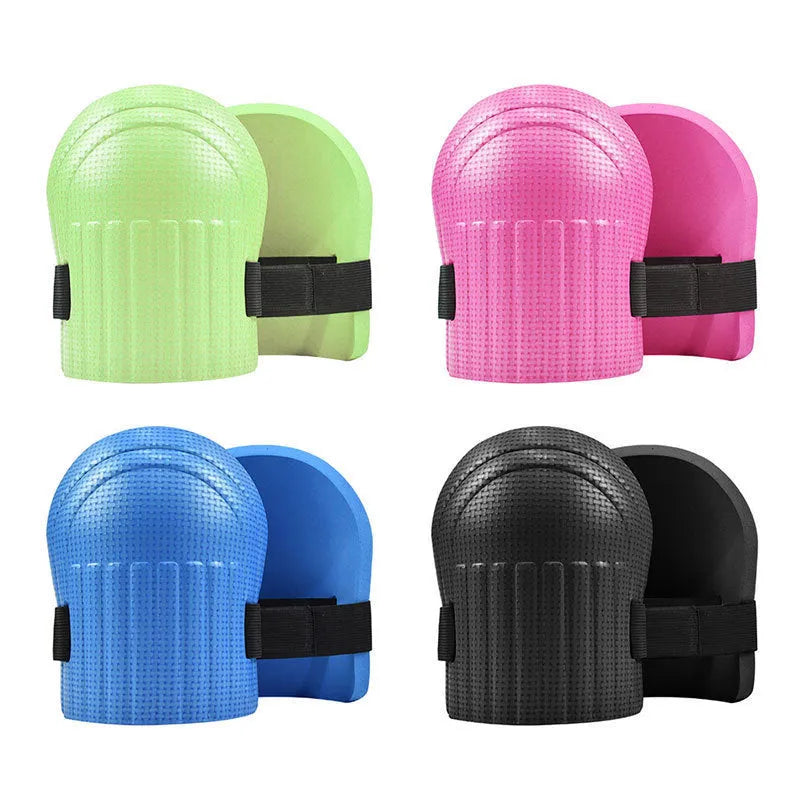 A pair of thick EVA foam kneepads for construction and auto repair work.