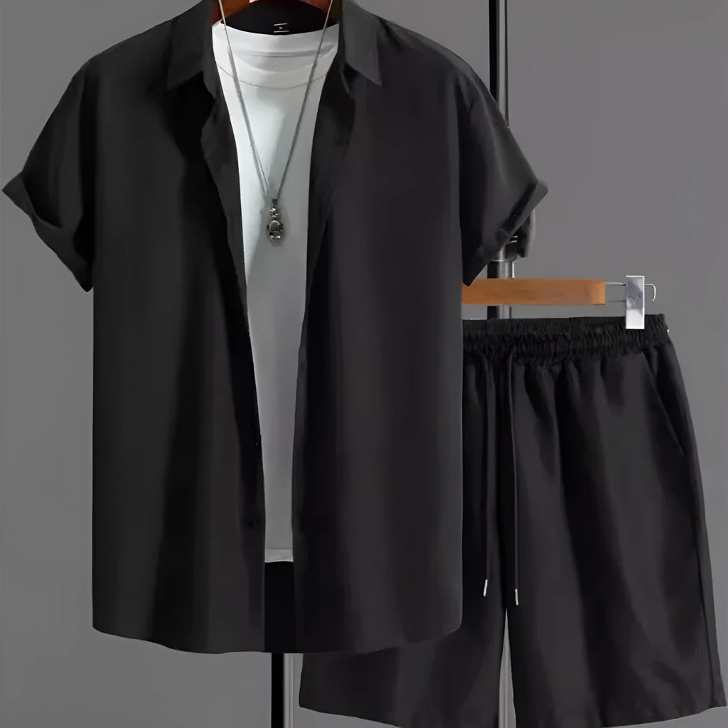 Men's jacquard short sleeve suit separates in black and white colour options