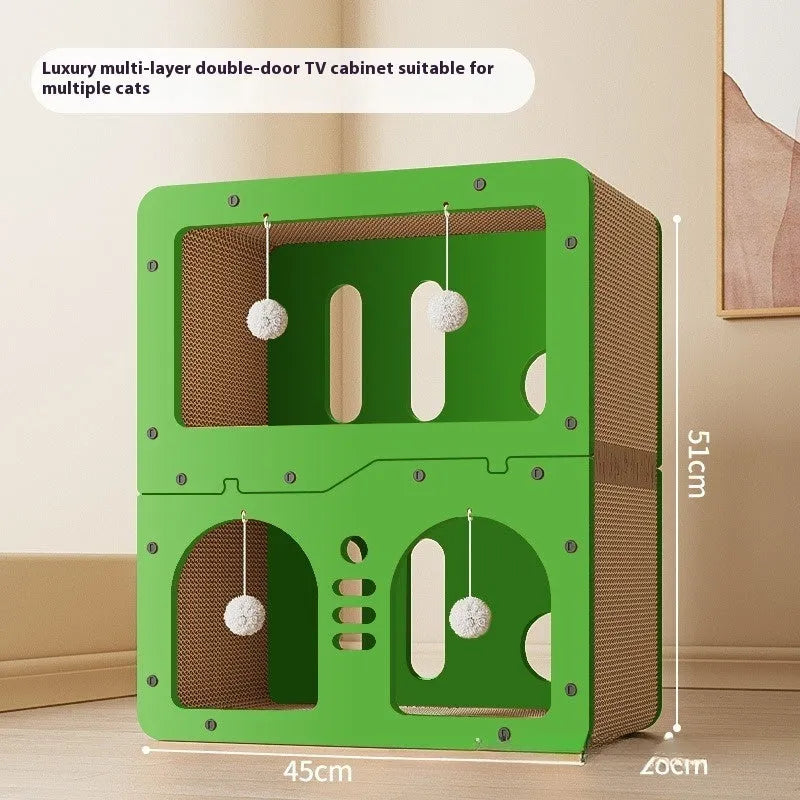 Double layer cat scratching board with integrated nest in cute owl, cat head, or double door designs
