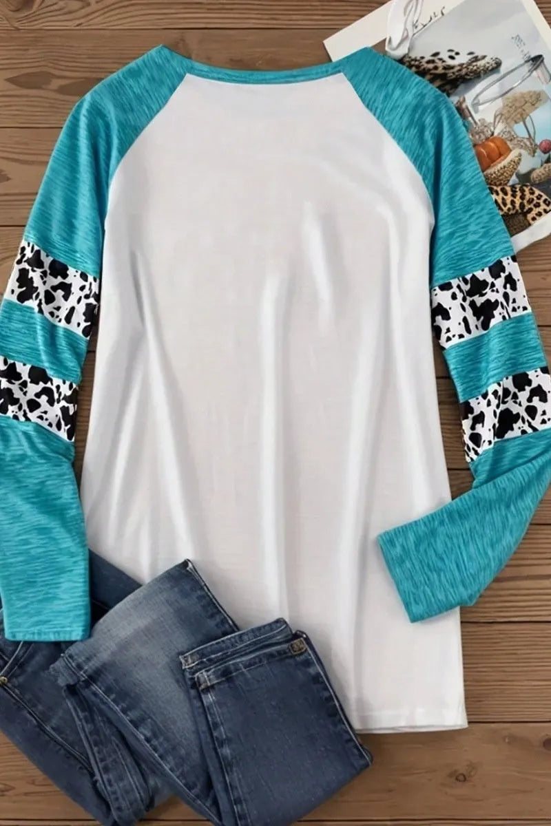 Sky blue Halloween T-shirt with pumpkin digital printing, regular fit and long sleeves