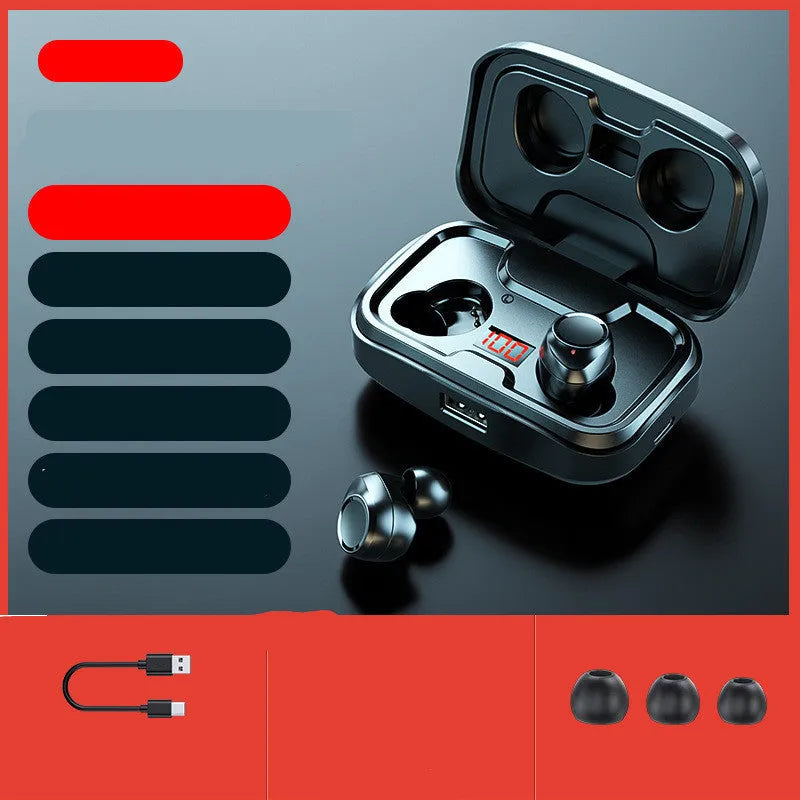 Wireless in-ear headphones with Bluetooth 5.0 in black, blue, and red colour options
