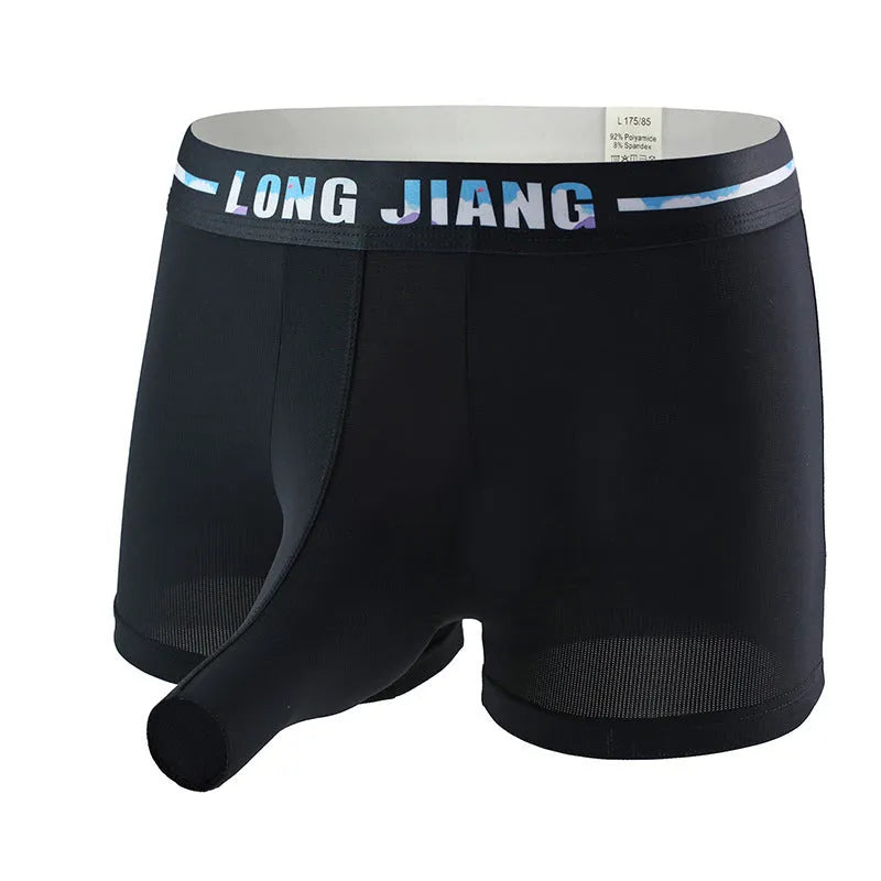 Men's ice silk trunk boxers in multiple colours with mid-waist design and thin knit fabric
