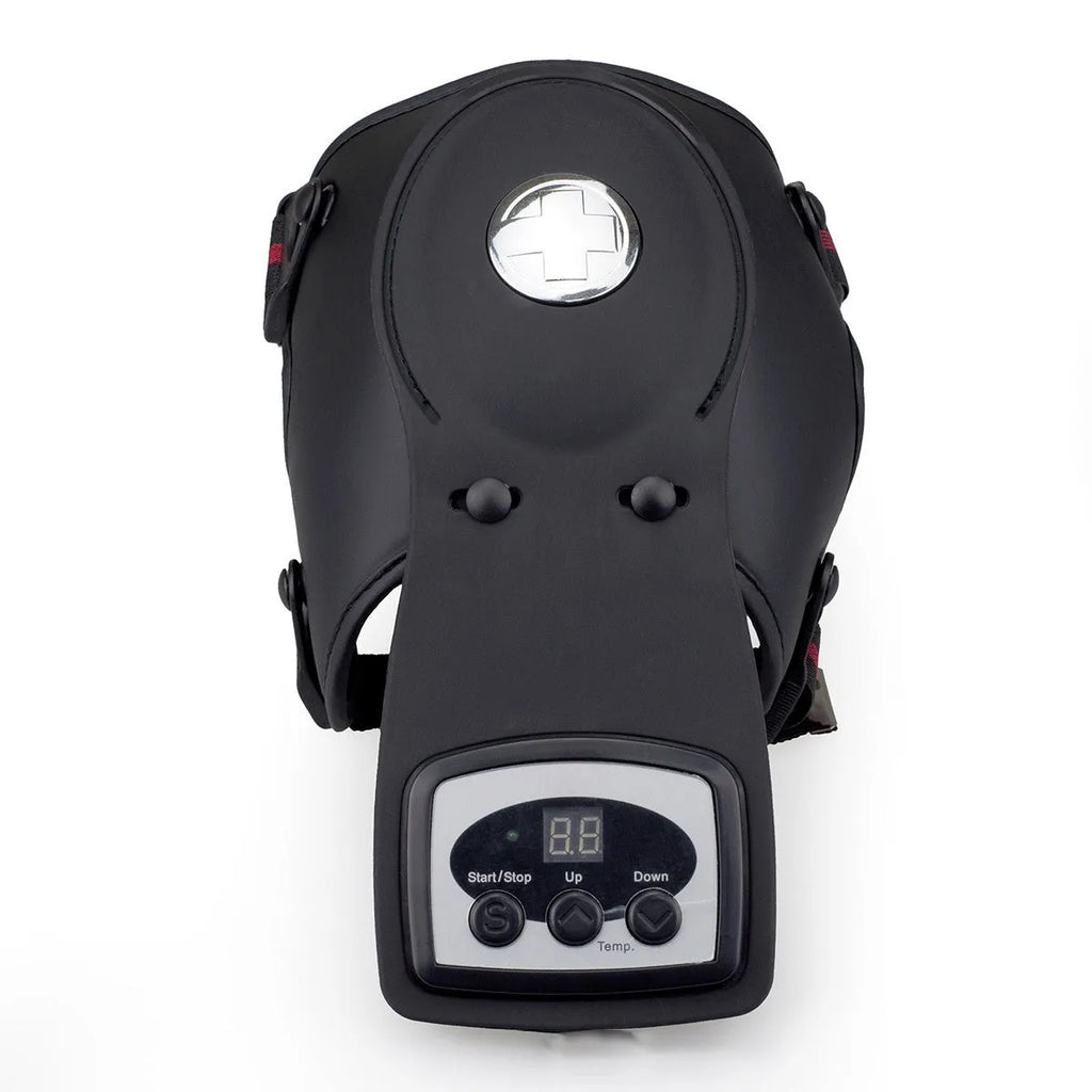 Knee and shoulder massager unit with infrared heat, knee pads, shoulder pads, and power adapter