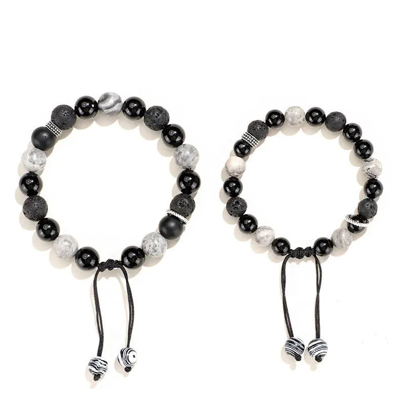 Black agate map stone bracelet with volcanic rock accents in New Chinese style